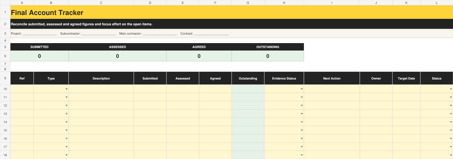 Full preview of the Final Account Tracker workbook