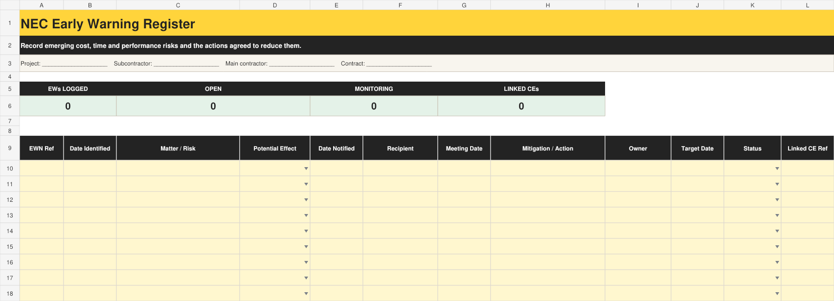 Full preview of the NEC Early Warning Register workbook